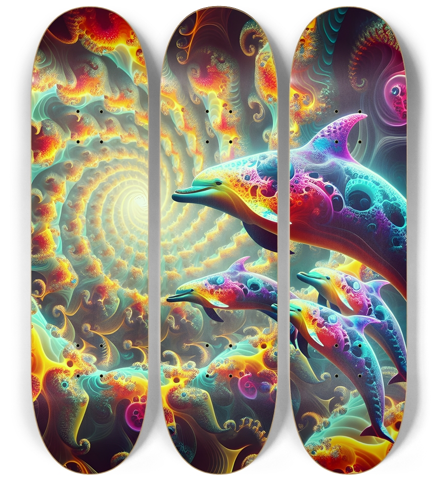 Seamless Fractal Dolphin Tile 0011 8K 3 Deck Wall Series