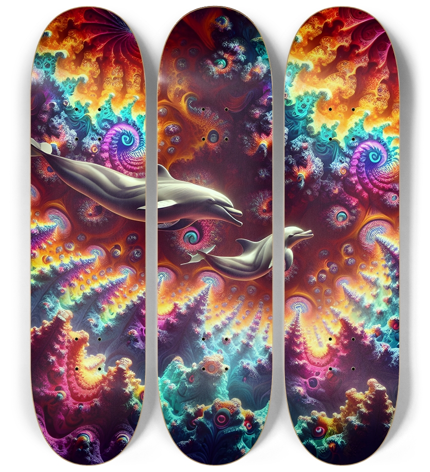 Seamless Fractal Dolphin Tile 0028 8K 3 Deck Wall Series