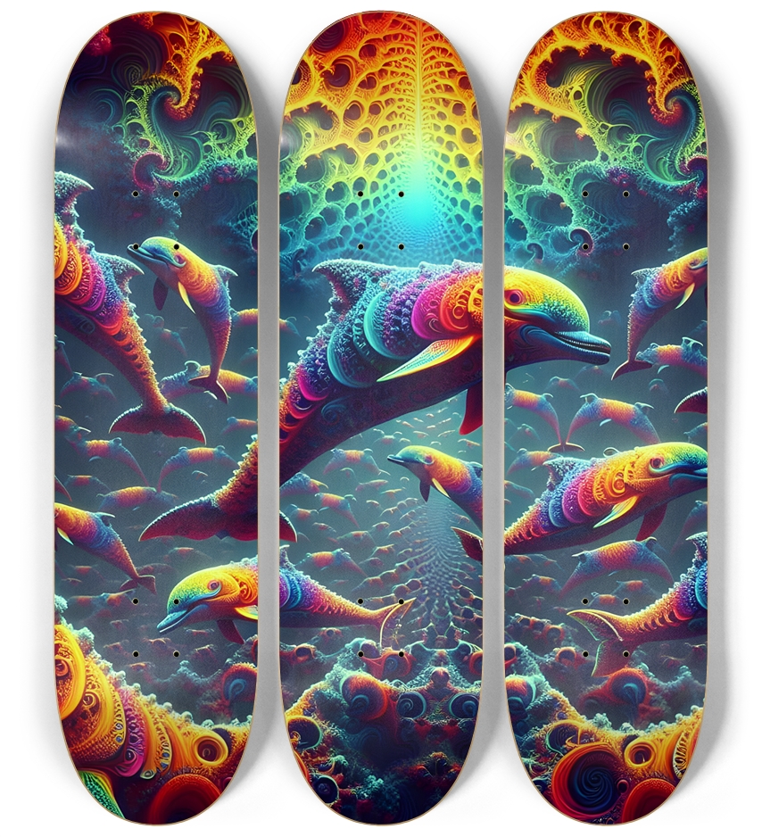 Seamless Fractal Dolphin Tile 0018 8K 3 Deck Wall Series