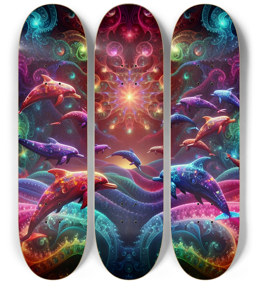 Seamless Fractal Dolphin Tile 0027 8K 3 Deck Wall Series