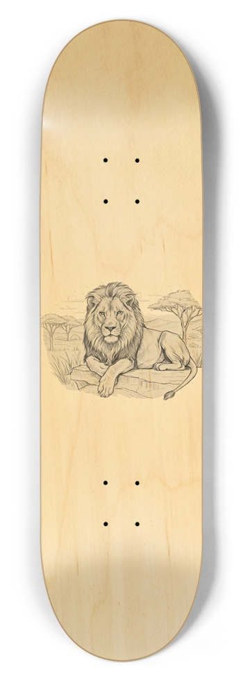 Lion Relaxing Sketch - Natural 8-1/2 Skateboard Deck