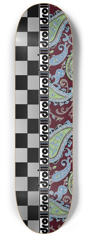 silver and black checker/paisley maroon droll strip