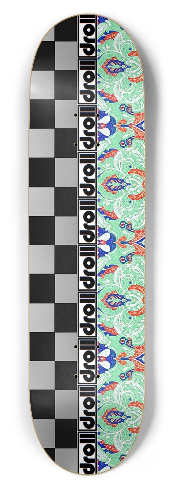 mint green scarlet royal blue paisley/silver and black checker droll strip 8-1/2 Skateboard Deck