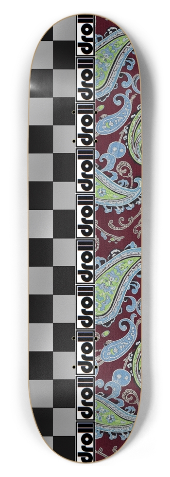 silver and black checker/paisley maroon droll strip 8-1/2 Skateboard Deck