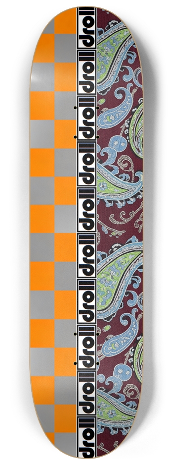 orange/silver checker and maroon paisley droll strip 8-1/4 Skateboard Deck