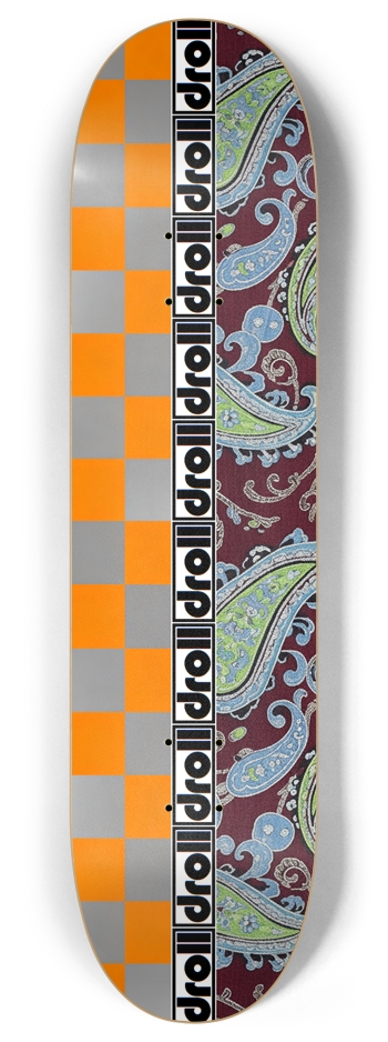 orange/silver checker and maroon paisley droll strip 8 Inch Skateboard Deck
