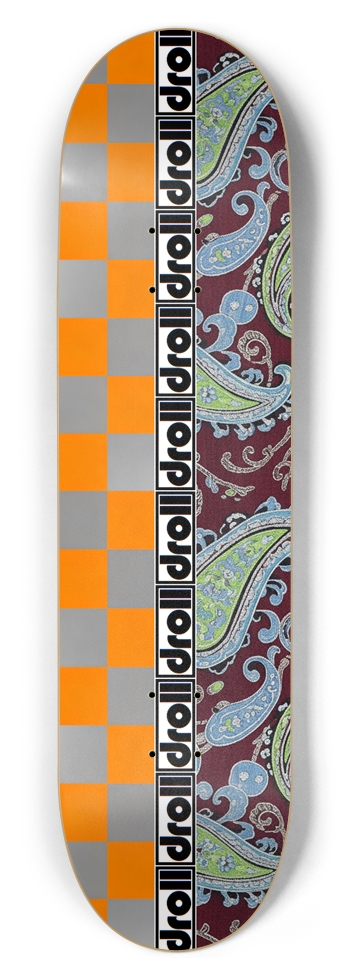 orange/silver checker and maroon paisley droll strip 8-1/2 Skateboard Deck