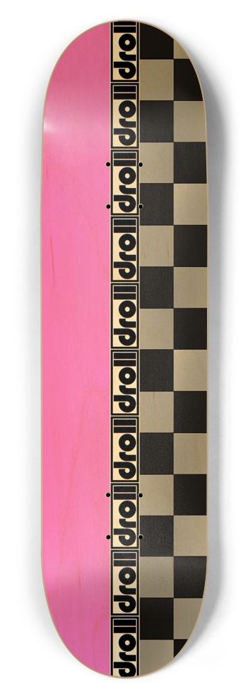 pink woodgrain/checkers droll strip 8-1/2 Skateboard Deck