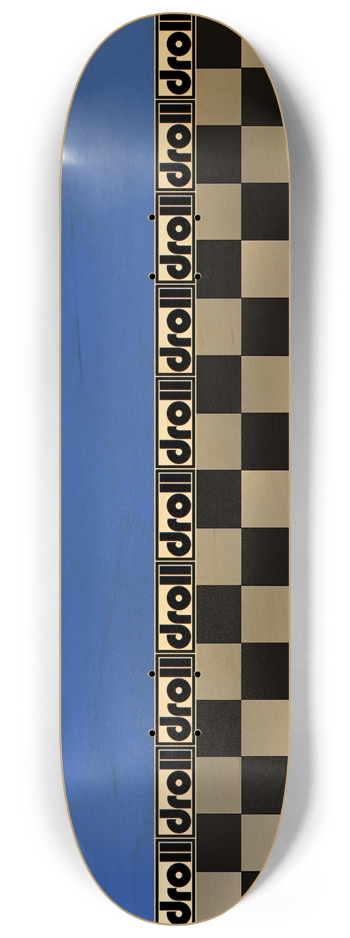 blue woodgrain/checkers droll strip 8-1/4 Skateboard Deck