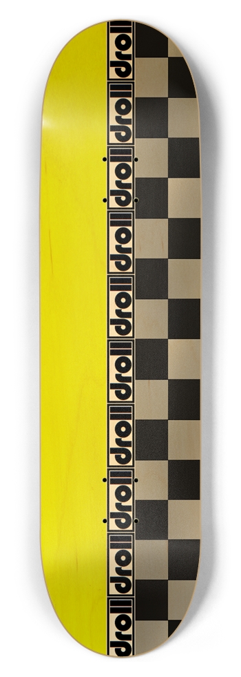 yellow woodgrain/checkers droll strip 8-1/2 Skateboard Deck