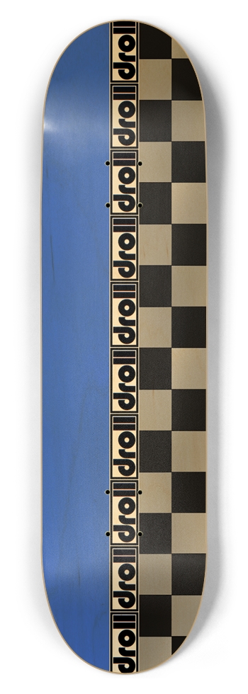 blue woodgrain/checkers droll strip 8-1/2 Skateboard Deck