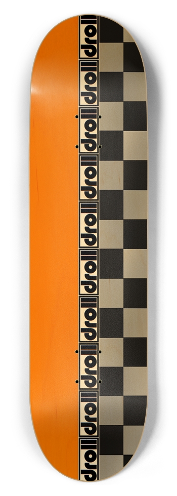 orange woodgrain/checkers droll strip 8-1/2 Skateboard Deck
