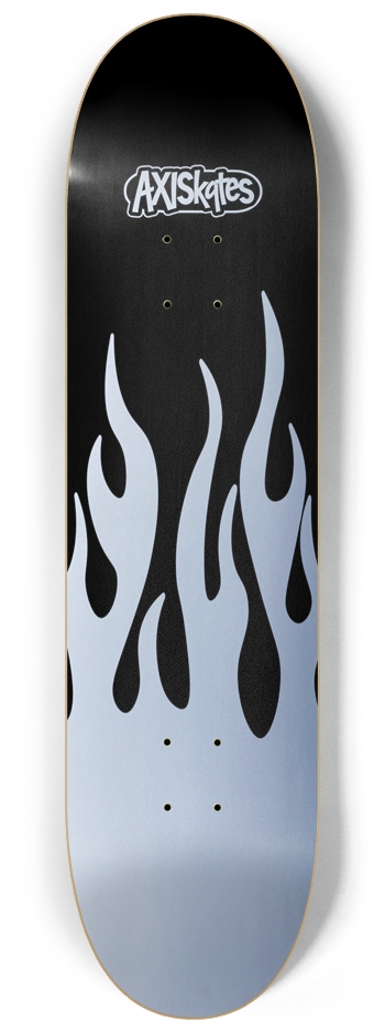 Metallic Flames in Silver - Custom Popsicle Shinny Silver Flames on Black 8-1/4 Skateboard Deck
