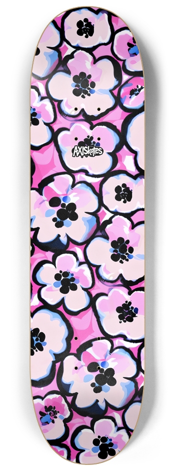 White Flower on Pink - Custom Popsicle 8-1/4 Skateboard Deck