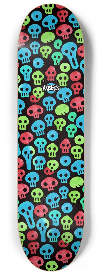 Bright Skulls - Custom Popsicle Abstract Skulls Cute Minimalist Bright Color on Black 8-1/4 Skateboard Deck
