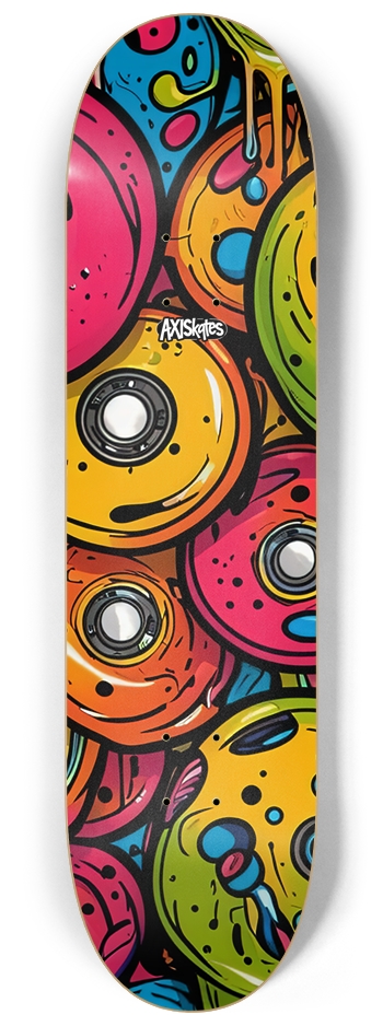 Hawt Wheelz 1 - Custom Popsicle Abstract Cartoon Comic Graffiti Style Muted Colors 8-1/4 Skateboard Deck