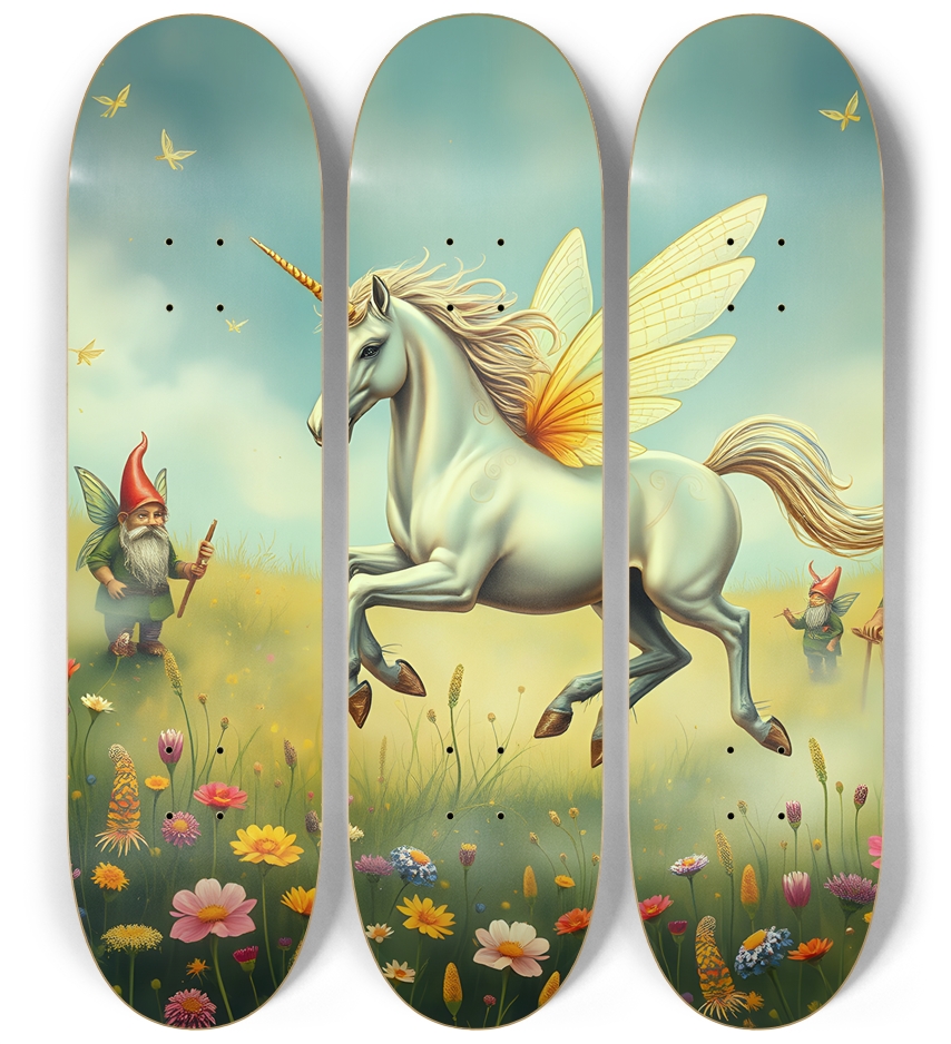 Dragonfly Unicorn and Gnomes 0001 8K 3 Deck Wall Series