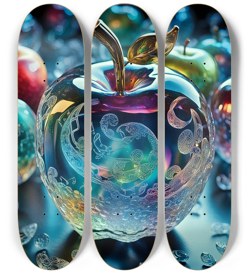 Colorful Etched Glass Apples 0001 8K 3 Deck Wall Series