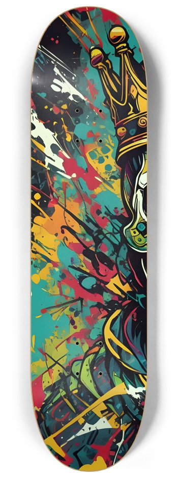 Colorful Splatter Art King's Skull 0001 8K #1 8-1/4 Skateboard Deck
