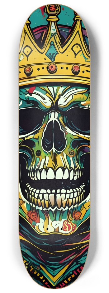 Colorful Splatter Art King's Skull 0001 8K #2 8-1/4 Skateboard Deck
