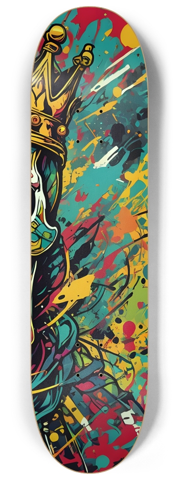 Colorful Splatter Art King's Skull 0001 8K #3 8-1/4 Skateboard Deck