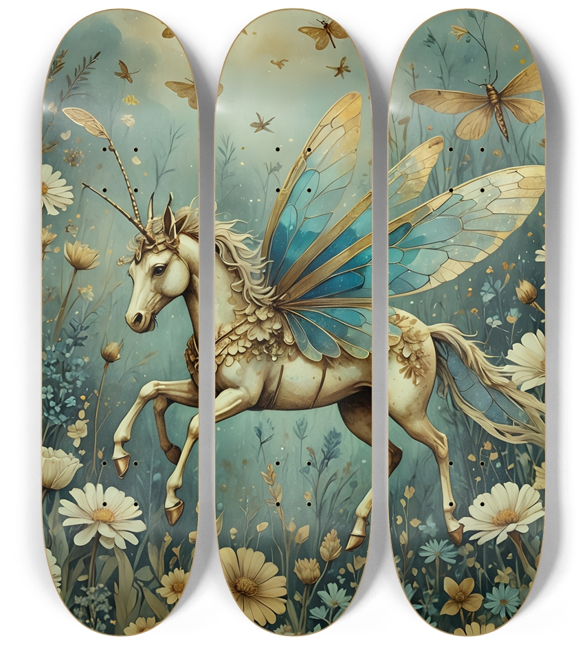 Dragonfly Unicorn and Flowers 0001 8K 3 Deck Wall Series