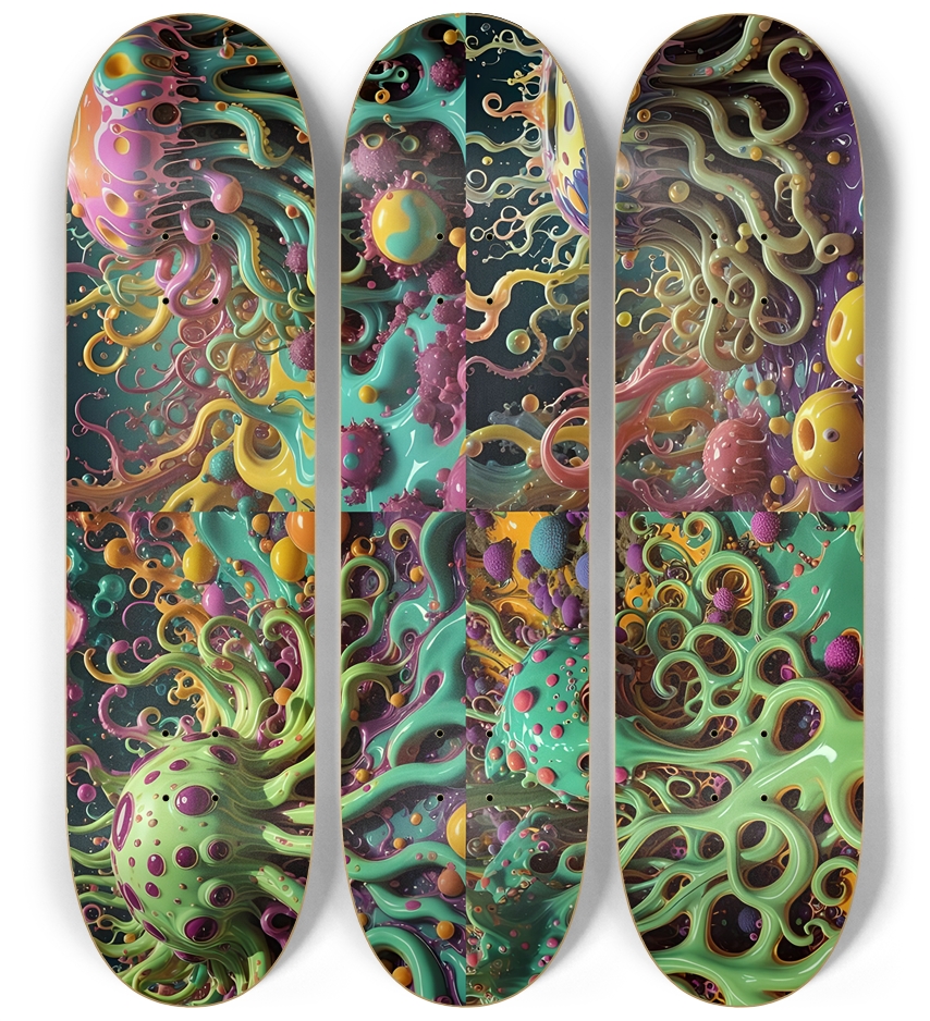 4 Psychedelic Surrealism Tentacled Spotted Pudding Blobs 0001 8K-A 3 Deck Wall Series