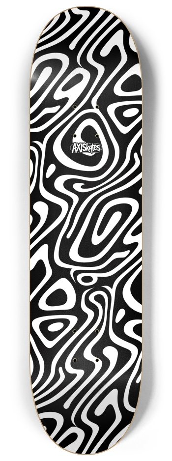 Water Ripples White - Custom Popsicle Abstract Groovy Line Art White on Black 8-1/4 Skateboard Deck