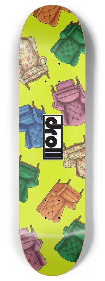 chairs on neon yellow 8 Inch Skateboard Deck