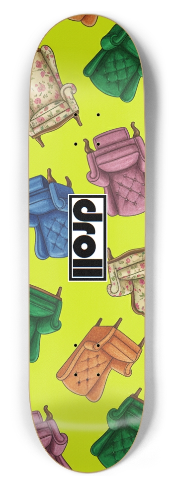 chairs on neon yellow 8-1/2 Skateboard Deck