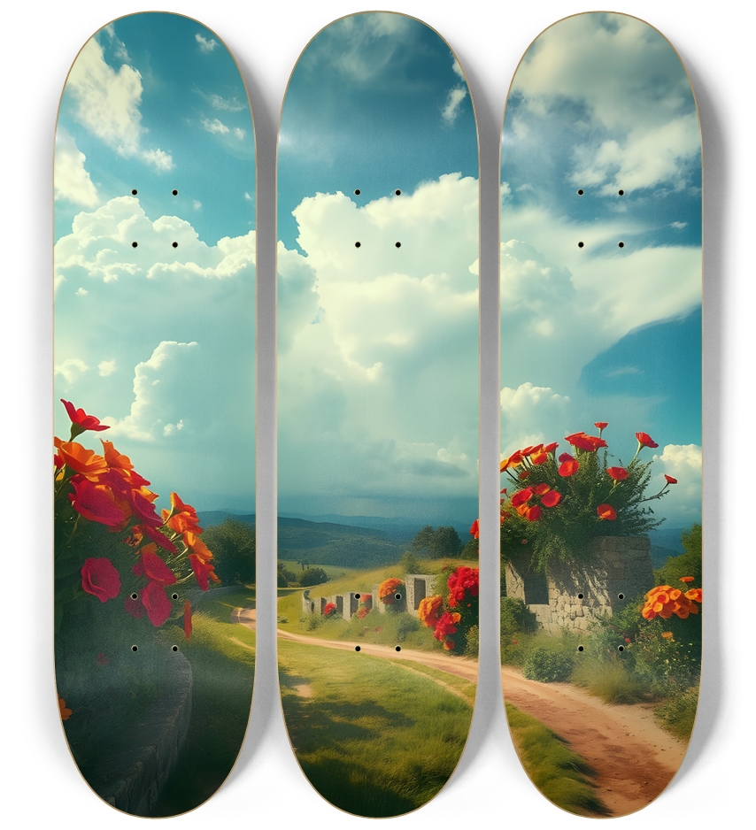 Rose Lined Country Road 0001 8K 3 Deck Wall Series