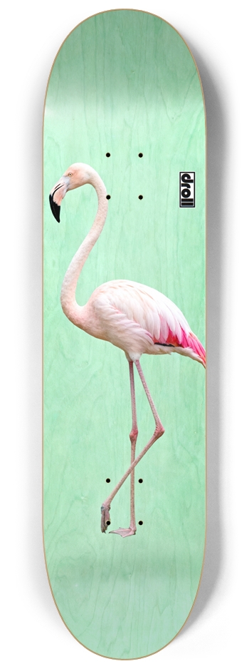 flamingo on mint green woodgrain