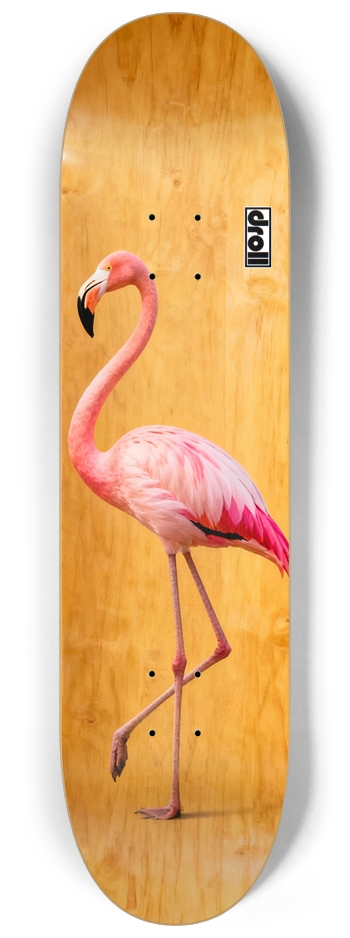 flamingo on orange woodgrain
