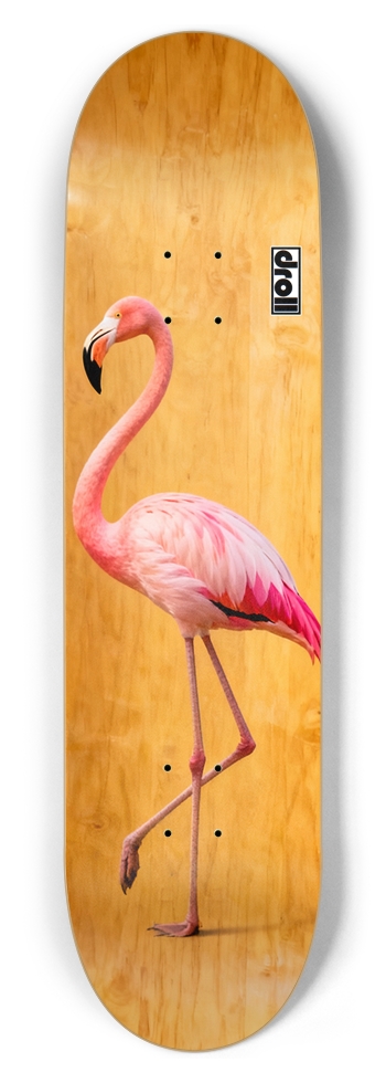 flamingo on orange woodgrain