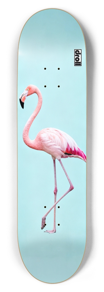 flamingo on powder blue 8-1/2 Skateboard Deck