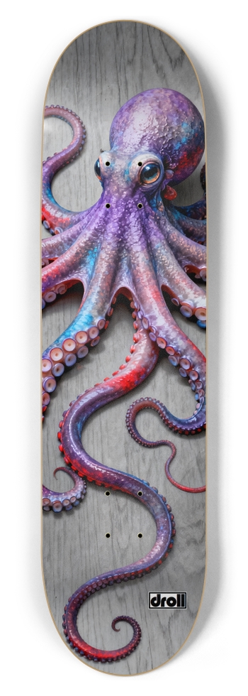 octopus on silver woodgrain 8-1/2 Skateboard Deck