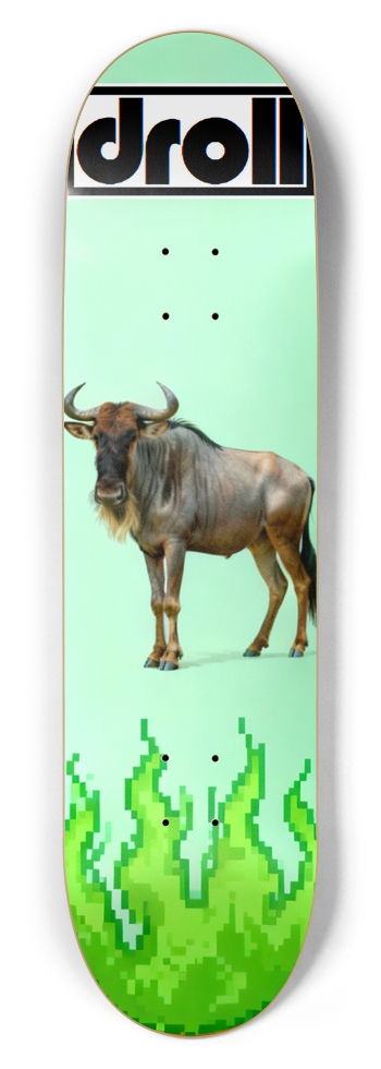 flaming wildebeest on mint green