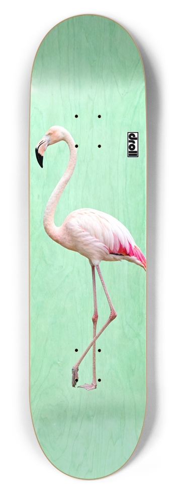 flamingo on mint green woodgrain 8-1/2 Skateboard Deck