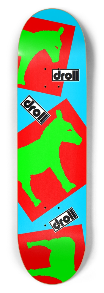 donkeys green and red on sky blue