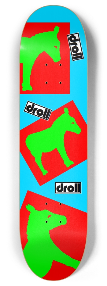 donkeys green and red on sky blue