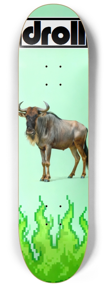 flaming wildebeest on mint green 8-1/4 Skateboard Deck