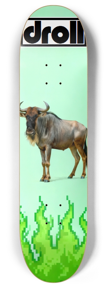 flaming wildebeest on mint green
