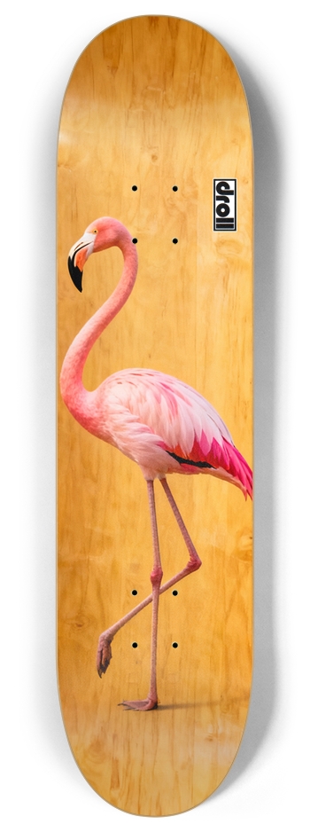 flamingo on orange woodgrain