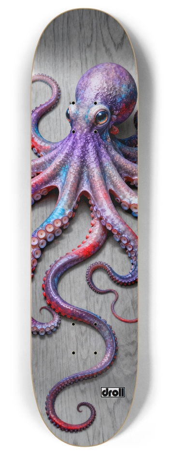 octopus on silver woodgrain 8 Inch Skateboard Deck
