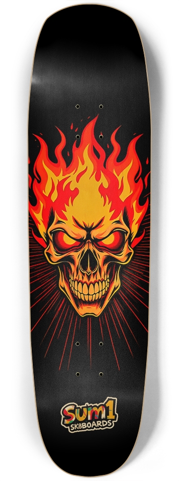sum1sk8boards flaming skull square nose skateboard