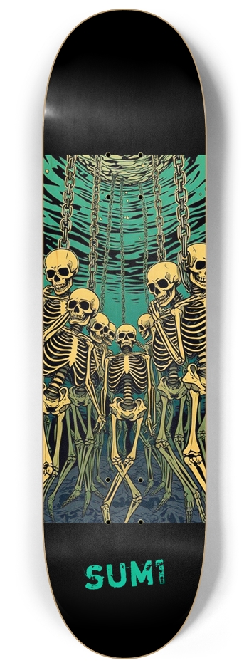 sum1sk8boards chained skeletons 8.25 popsicle skateboard 