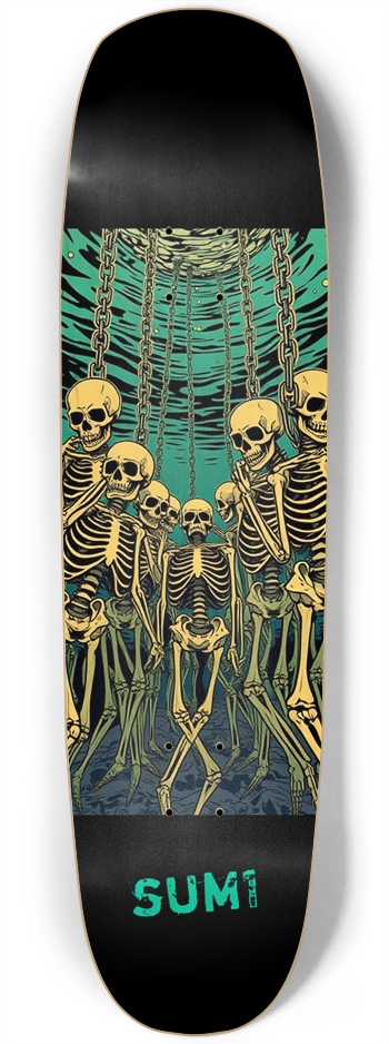 sum1sk8boards chained skeletons square nose skateboard 