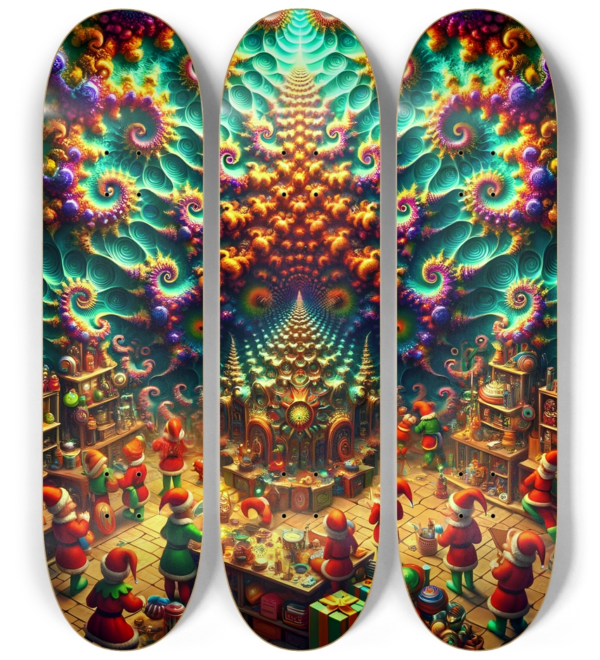 Psychedelic Fractal xmas Theme 8k 0014 3 Deck Wall Series