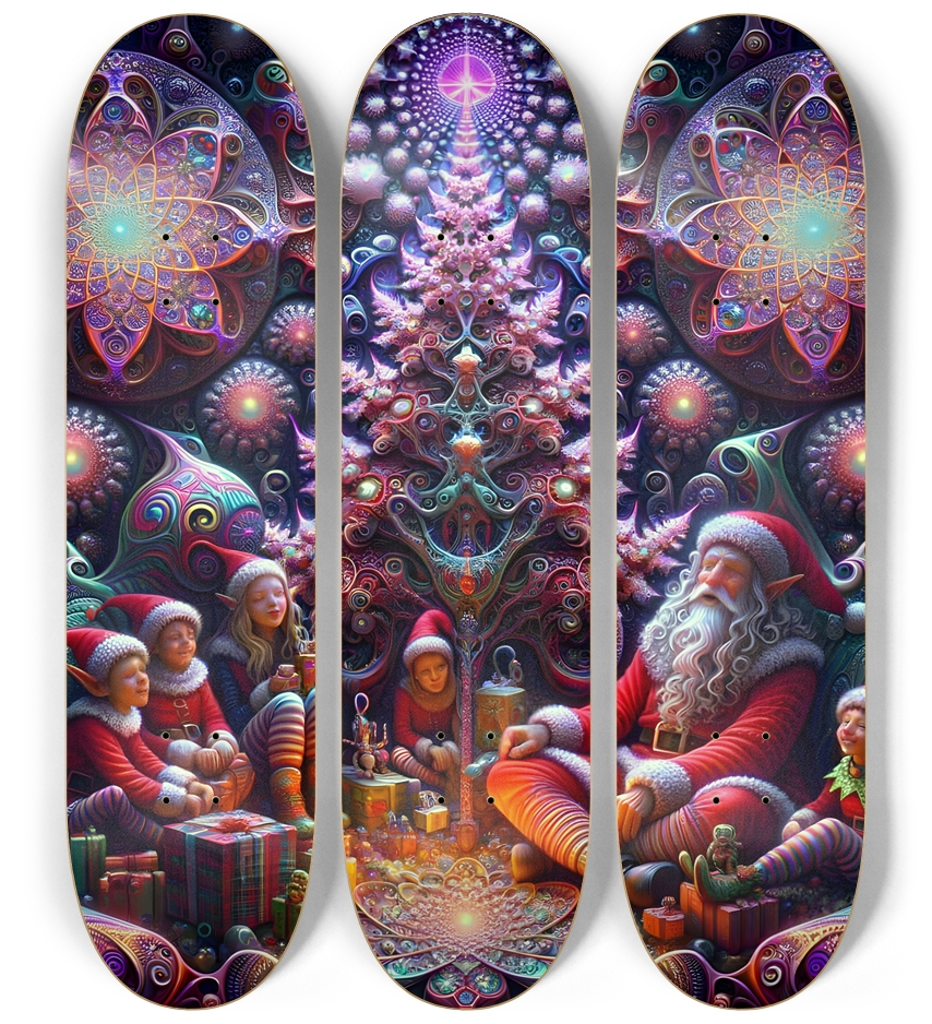 Psychedelic Fractal xmas Theme 8k 0012 3 Deck Wall Series