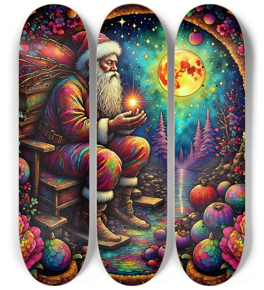 Psychedelic Fractal xmas Theme 8k 0025 3 Deck Wall Series
